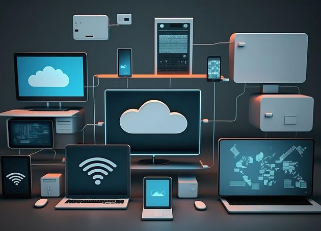 Devices Connected Storage Data Center Tablet Phone Home Devices with Online Cloud Technology Computing Generative Ai