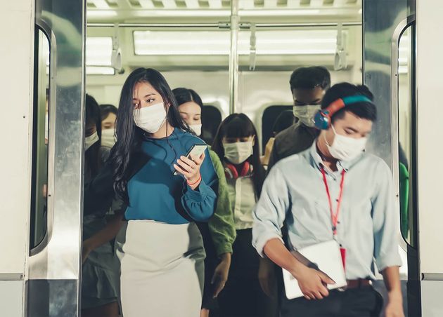 Crowd People Wearing Face Mask Crowded Public Subway Train Travel