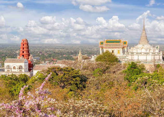 Beautiful Big Pagoda with Phra Nakhon Khiri Day Time Phetchaburi Province Thailand