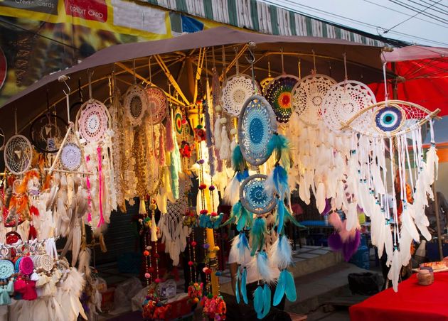 Thai People Making Sale Handmade Dream Catcher Foreign Travelers Buy Street Night Market Mae Hong Son Thailand