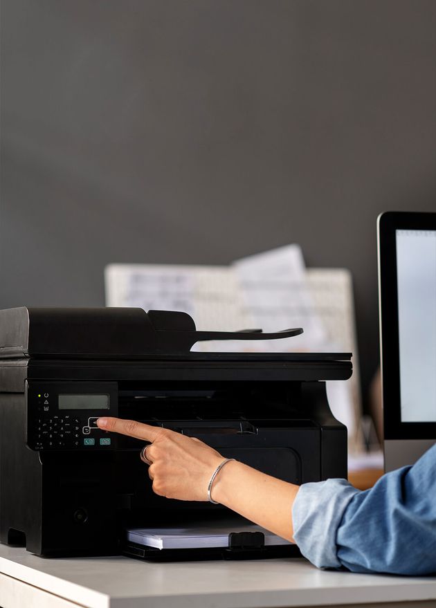 Side View Employee Using Printer Work