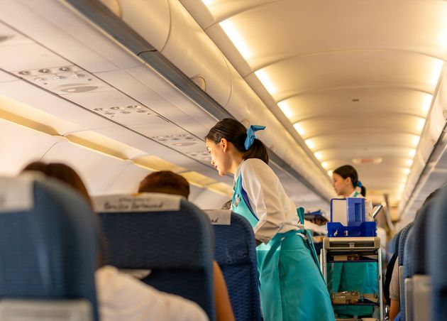 Bangkok Thailand Bangkok Airways Flight Attendant Serve Drink Passeng