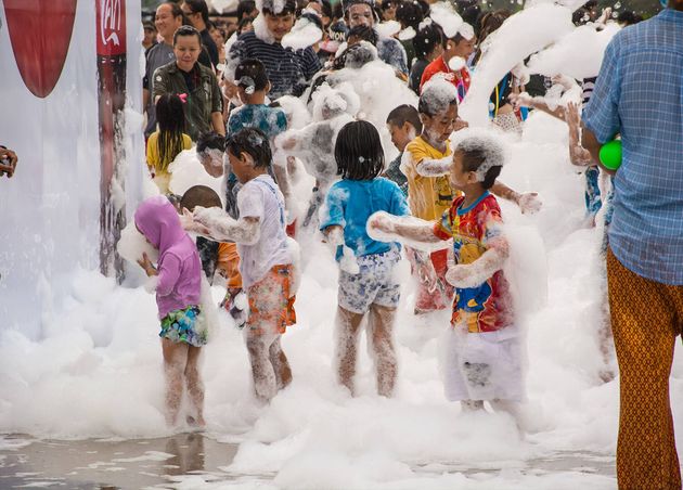 Children Playing Foam Songkran Festival Bangkok