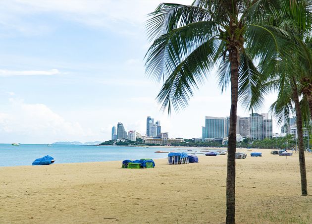 Pattaya Beach View Locked down No Tourists Boats Tents Rent Kept Beach