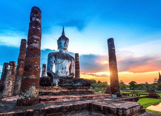 Buddha Statue Wat Mahathat Temple Precinct Sukhothai Historical Park