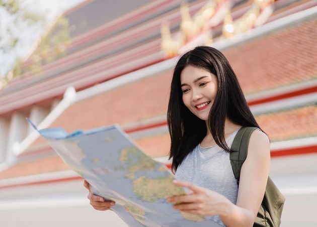 Traveler Asian Woman Direction Location Map Bangkok Thailand
