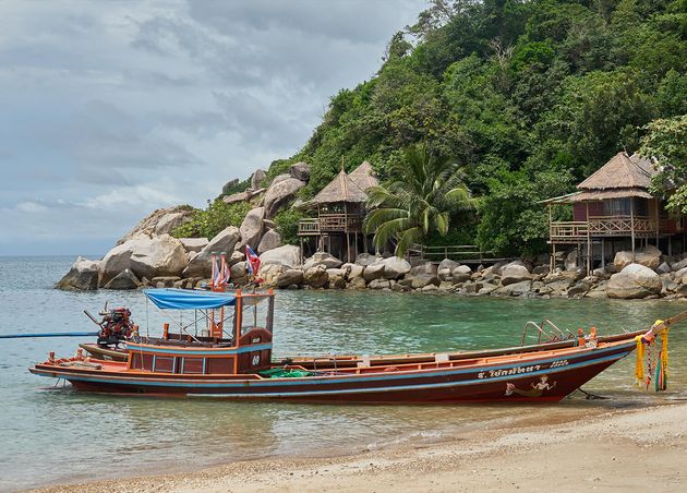 Tropical Sea View Local Taxi Boats Floating Koh Phangan Island