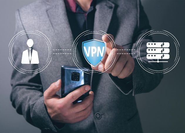 Vpn Icon Server Concept Anonymity Access Man Presses Screen Keeps Phone