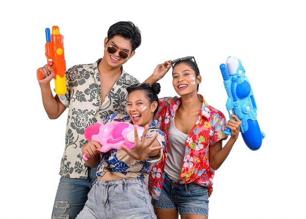 Teenager Group Have Fun with Water Gun Songkran Day