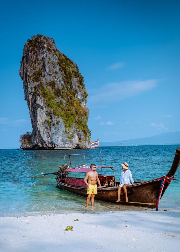 Krabi Thailand Couple Mid Age Asian Woman European Man Beach