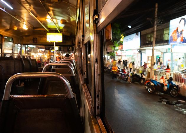 Ride Empty Bus through City Night City Bus Interior Public Transport Bangkok