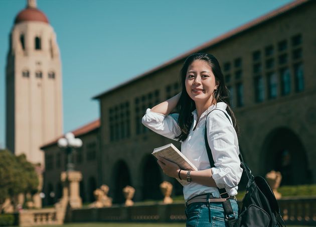 Smart Beautiful Asian Student Holding Her Book Visiting Her Dream University