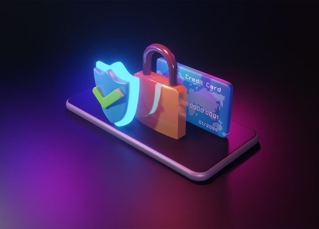 Data Protection Insurance Concept Credit Card Security Protection Credit Card with Shield Check Mark 3D Illustration