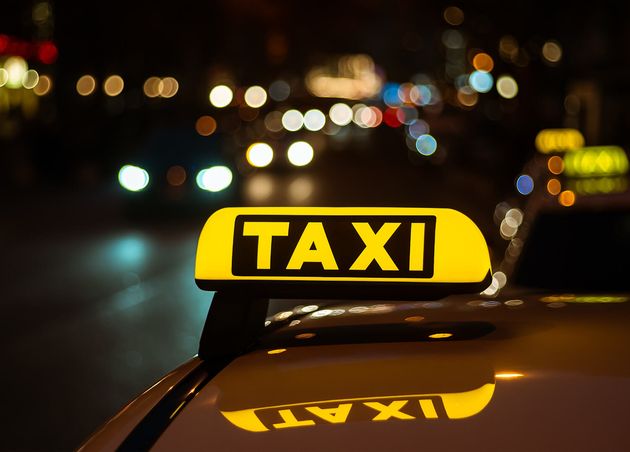 Yellow Black Sign Taxi Placed Top Car Night