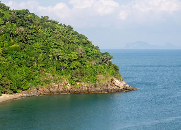Landscape View Coast Koh Lanta Mountain with Vegetation Sea Thailand
