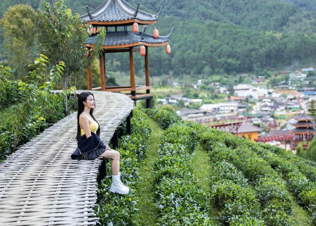 Asian Female Traveler Feel Relax Rak Thai Village Mae Hong Son North Thailand