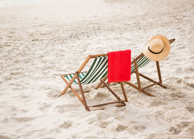 Straw Hat Towel Kept Beach Chairs