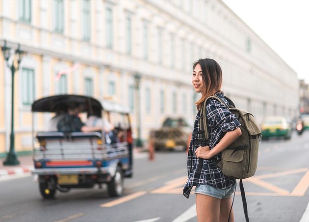 Traveler Backpacker Asian Woman Travel Bangkok Thailand