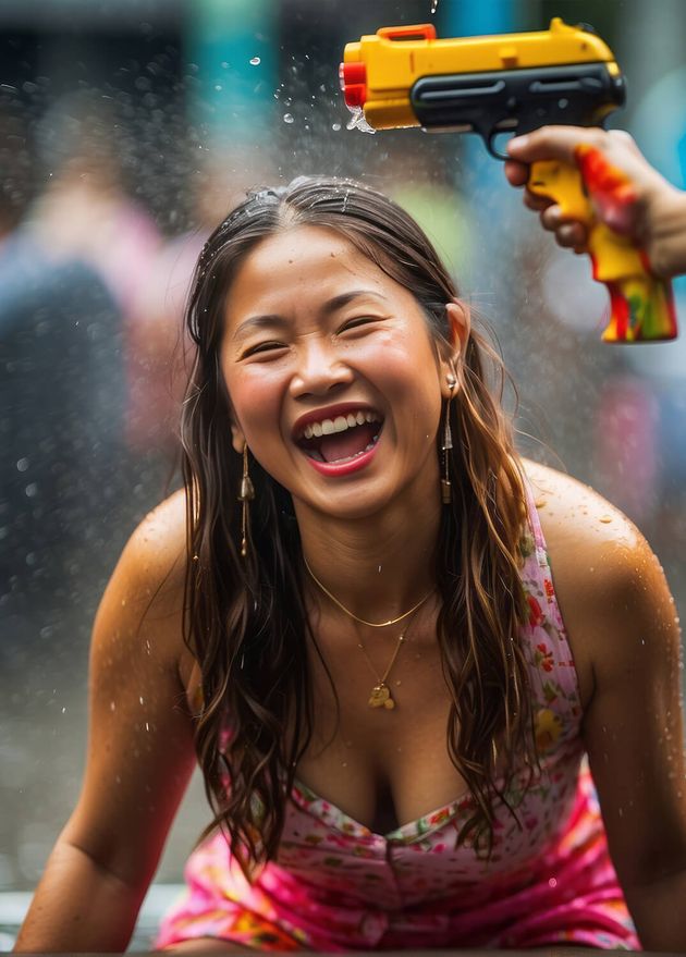Women Playing with Water Guns Songkran Festival