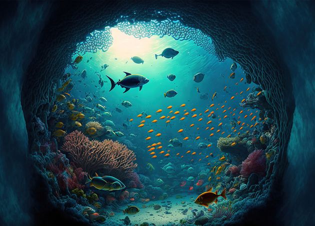 Underwater World Depth Ocean Underwater Gorges Tunnel Lots Organisms Ai
