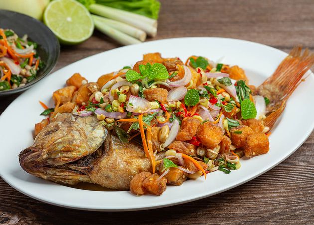 Spicy Fried Tubtim Fish Salad Spicy Thai Food