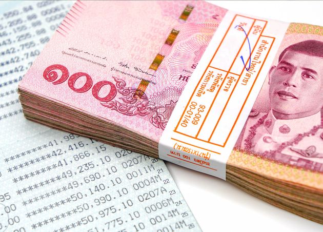 Bankkonto Geld Thailand Hundert-Baht-Banknoten Finanzkonzept Buchbank