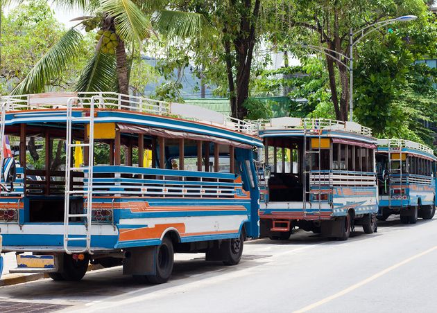 Local Buses Phuket Thailand Waiting Passengers