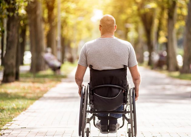Handicapped Man Wheelchair Walk Park Alley