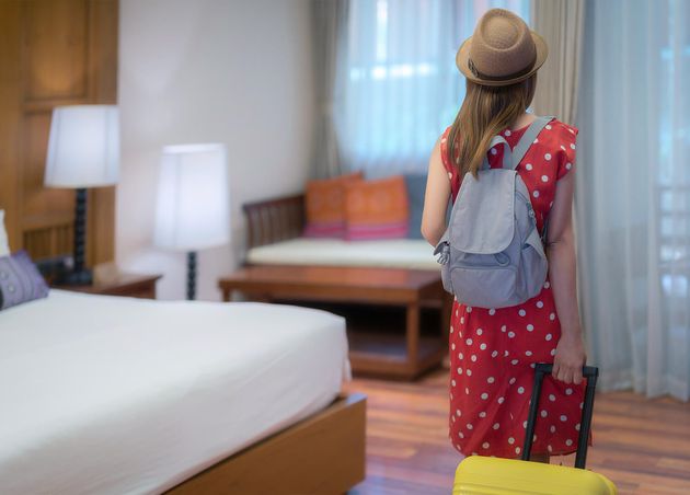 Asian Traveler Woman Check Open Door Hotel Room Her Traveler Trip