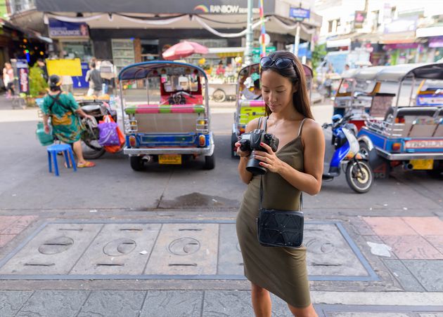 Tourist Woman Exploring City Bangkok Khao San Road