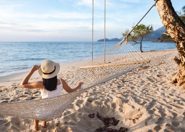 Traveler Asian Woman Relax Hammock Beach Koh Chang Trad Thailand