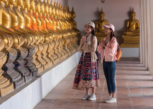 Asian Girl Traveler Thai Temple