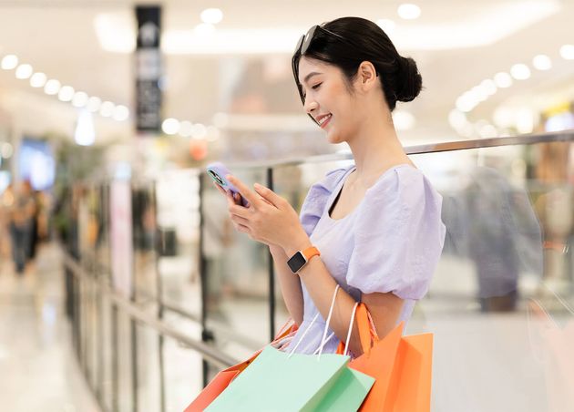 Happy Asian Woman Shopping Mall
