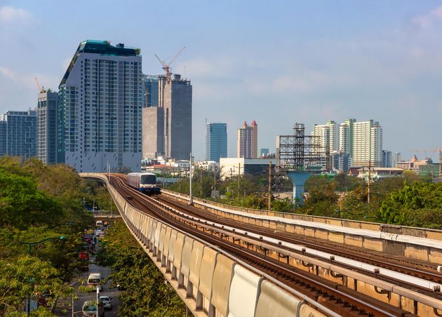 View Bangkok Thailand from Bts Skytrain Downtown with City Landscape that Full Buildings