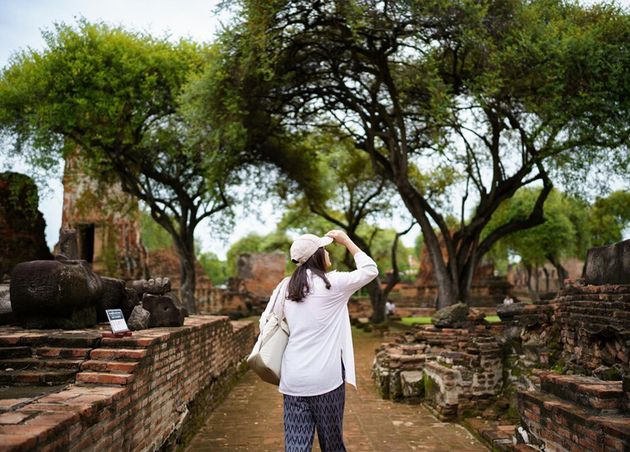 Summer Travel Archaeological Site Asia Asian Woman Traveler Temple Ayutthaya Historical Ancient Temple Archeology Historic Site