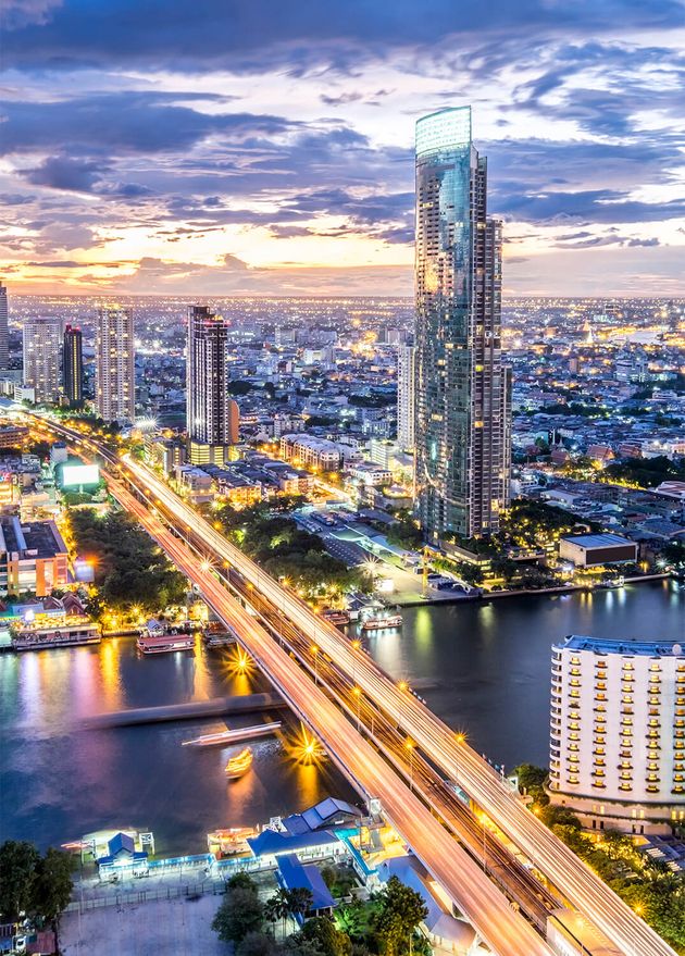 Cityscape View Building Twilight Bangkok Thailand
