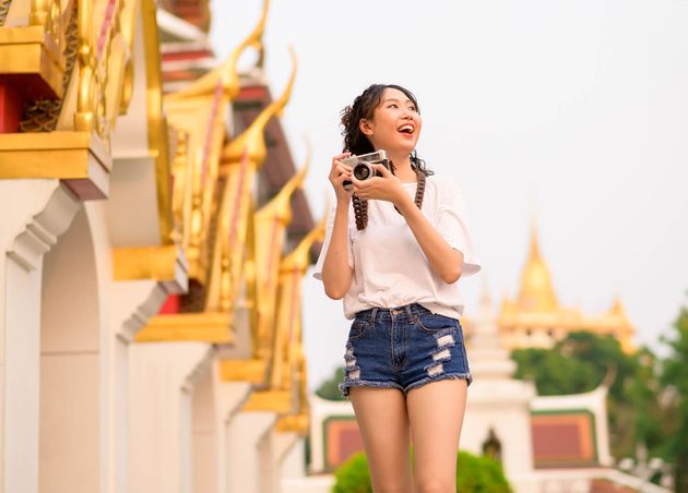 Beautiful Young Asian Tourist Woman Vacation Sightseeing Exploring Bangkok City