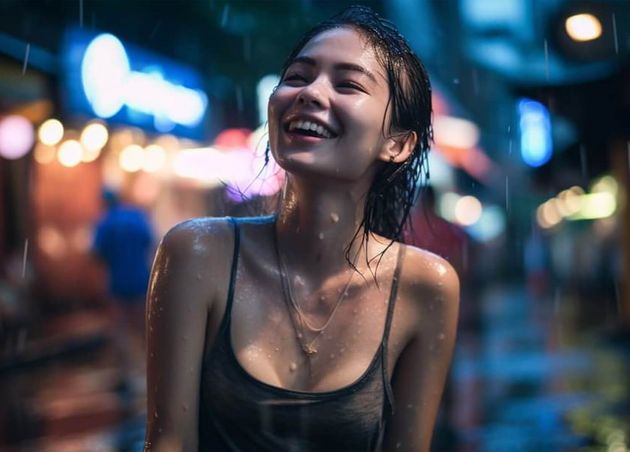 Woman Standing Rain Bangkok