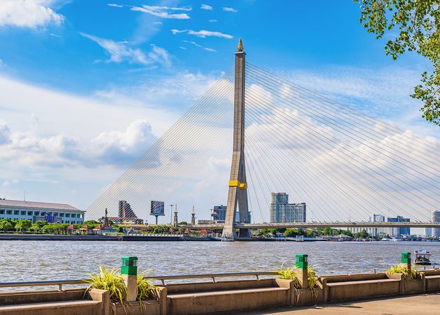 Rama Viii Bridge with Beautiful Sky Rama Viii Bridge Called Is Suspending Bridge Crossing Chao Phraya River Bangkok Thailand