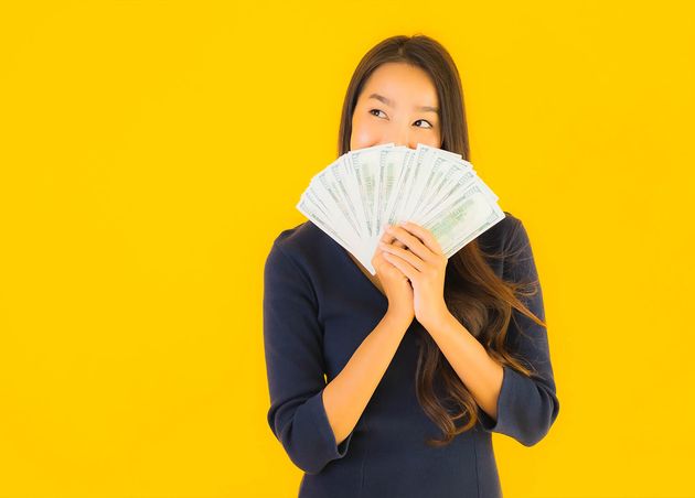 Portrait Beautiful Young Asian Woman with Money Cash