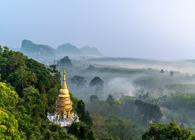 Aerial View Golden Stupa Pagoda Khao Na Nai Luang Dharma Park Surat Thani Thailand