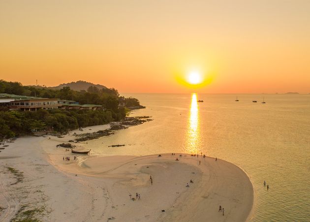 Aerial Drone Landscape View Beautiful Sunset Sunset Beach Lipe Satun Province Thailand