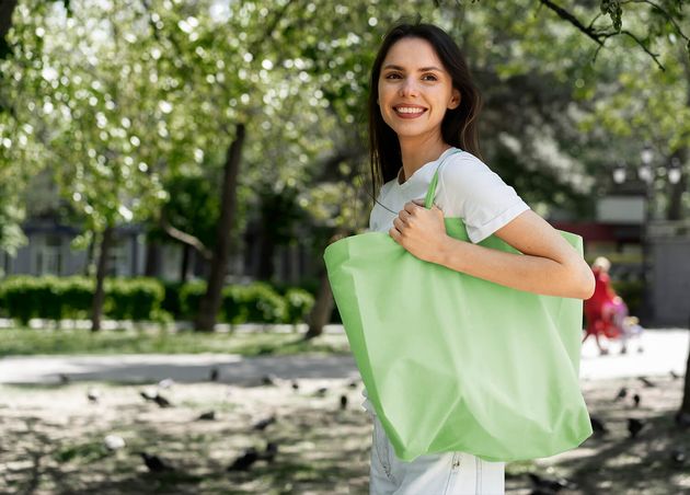 Woman Shopping with Fabric Tote Bag