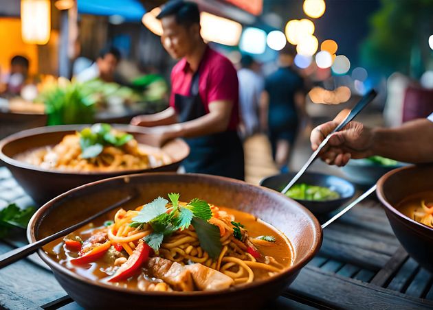 Bowl Noodles Is Being Served Street Food Stall