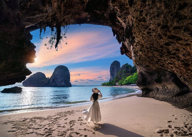 Woman Walking Railay Beach Krabi Thailand