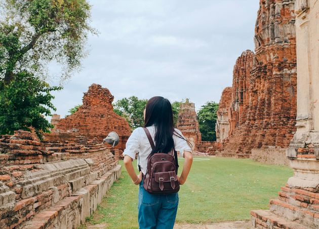 Traveler Asian Woman Spending Holiday Trip Ayutthaya Thailand