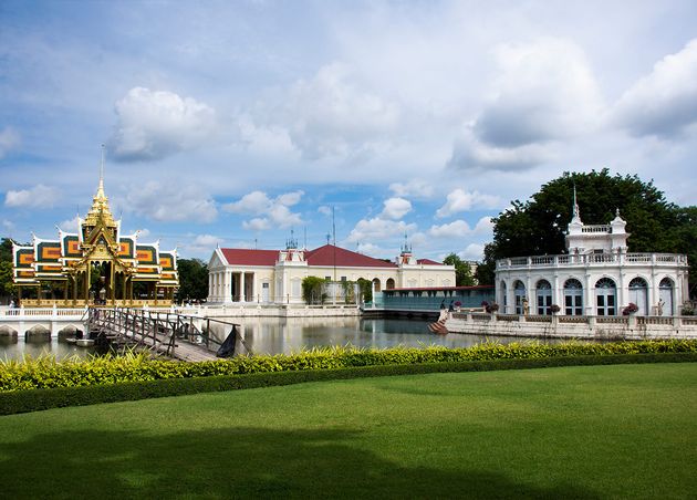 View Landscape Gardening Park Antique Classic Building Ancient Architecture Bang Pa Royal Palace Thai People Foreign Travelers Travel Visit Bang Pain Ayutthaya Thailand