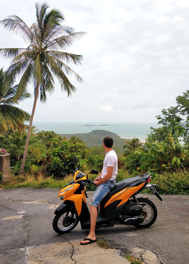 Guy Tourist Motorbike Enjoying Vacation Thailand