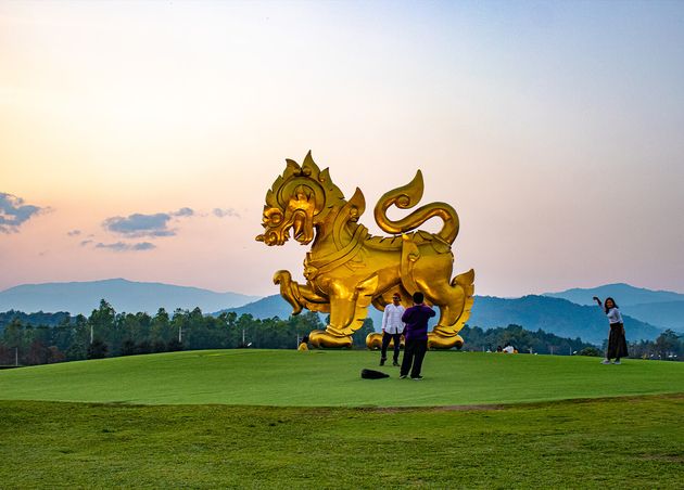 Beautiful View Golden Singha Statue Singha Park Chiang Rai Thailand