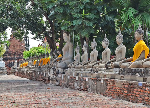 Buddhas in Yellow Cloth_Wat Yai Chai Mongkhon in Ayutthaya